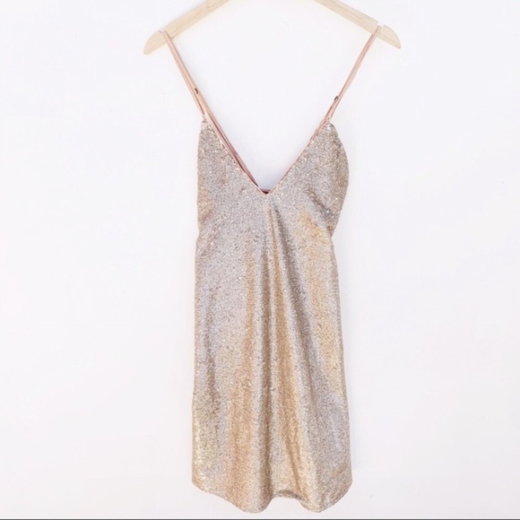 NWT THE JETSET DIARIES Gold Diamond Sequin Mini Dress - Picture 7 of 16